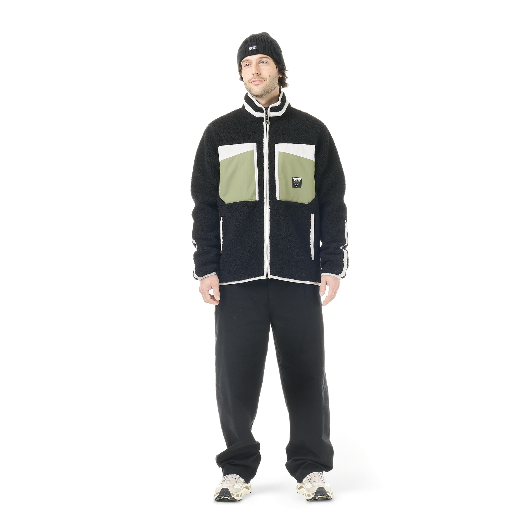 PMBTON ZIP FLEECE __color:Black_/_Olivine#1