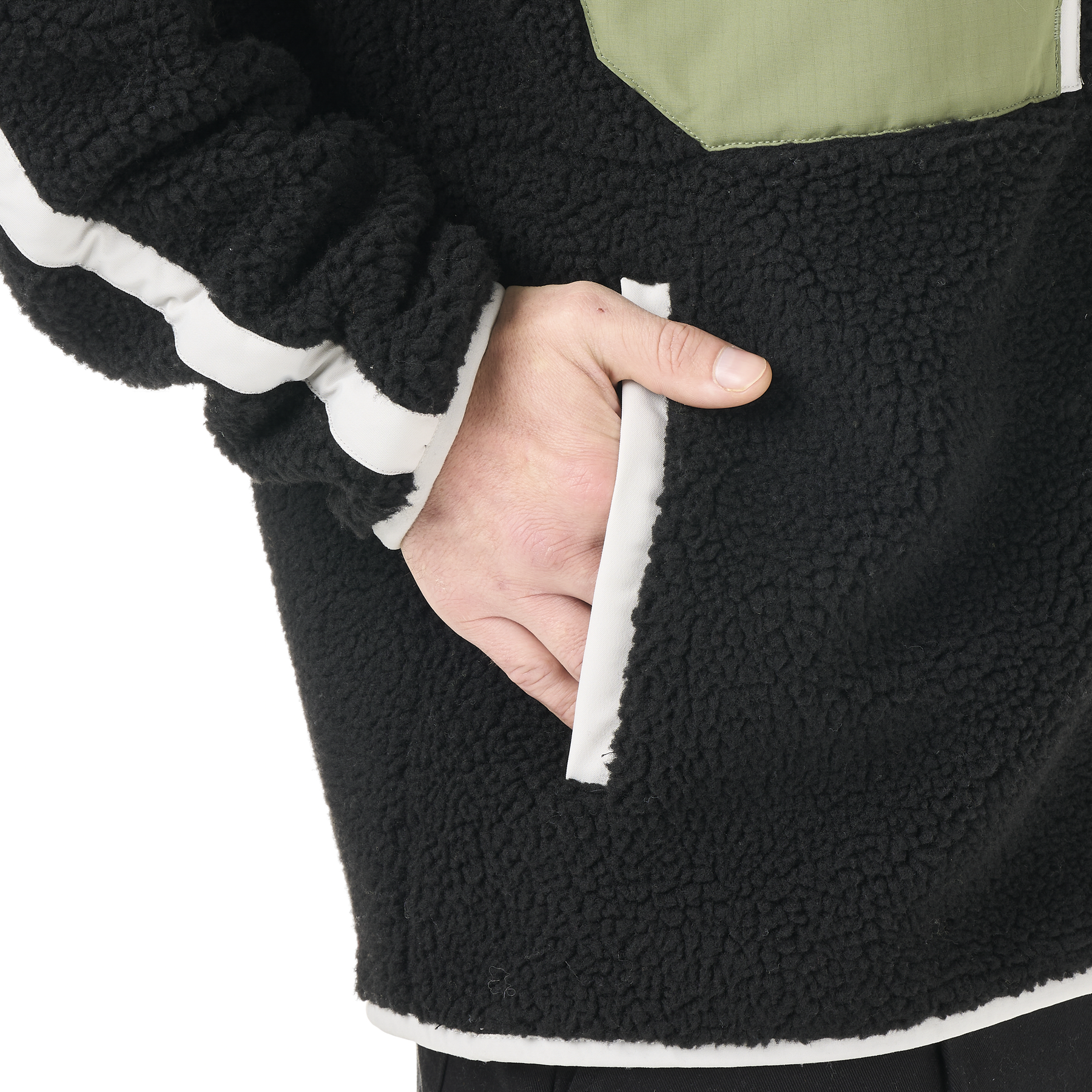 PMBTON ZIP FLEECE __color:Black_/_Olivine#3