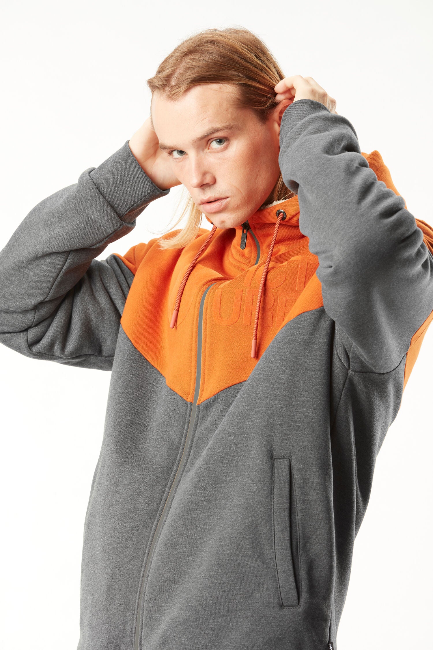 BASEMENT PLUSH ZIP HOODIE __color:Red_Clay_Dark_Grey#51