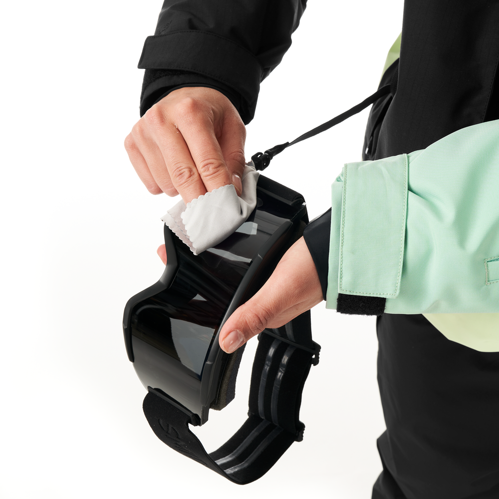 Goggle cleaner inside the chest pocket